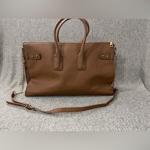 JustFab Brown Faux Leather Travel Tote Gold Hardware Shoulder Strap &Handles